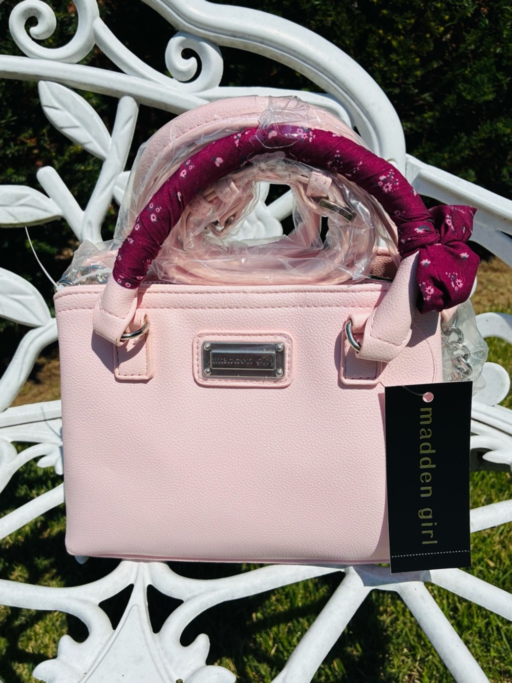 NWT!! Madden Girl Zipper Mini Blush Pink Tote Satchel with Floral Scarf Accent